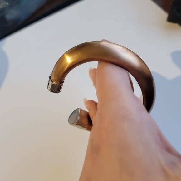 Rose Gold Plated Open Cuff Bangle Bracelet With Polished Silver-Tone Ends - Picture 7 of 7